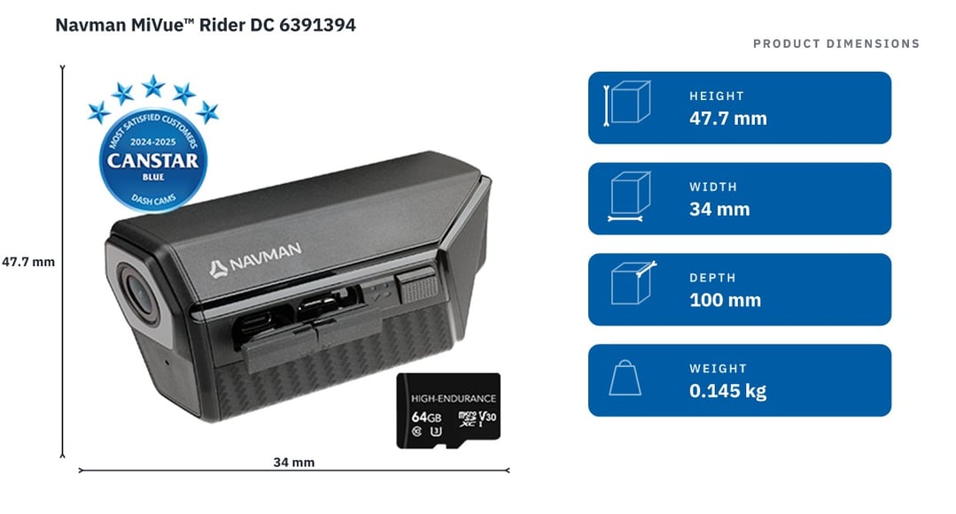 Navman MiVue™ Rider DC 6391394 — product dimensions