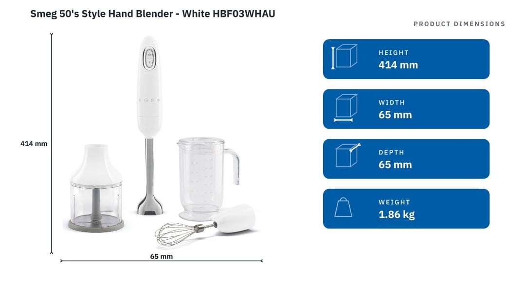 Smeg 50's Style Hand Blender - White HBF03WHAU