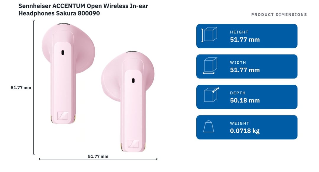 Sennheiser ACCENTUM Open Wireless In-ear Headphones Sakura 800090 — product dimensions