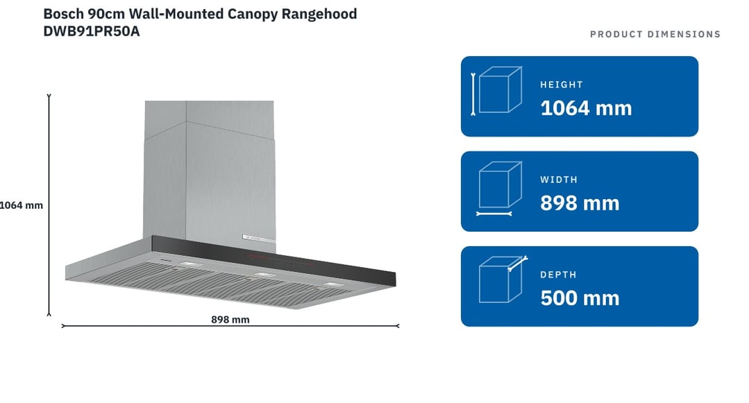 Bosch 90cm Wall-Mounted Canopy Rangehood DWB91PR50A