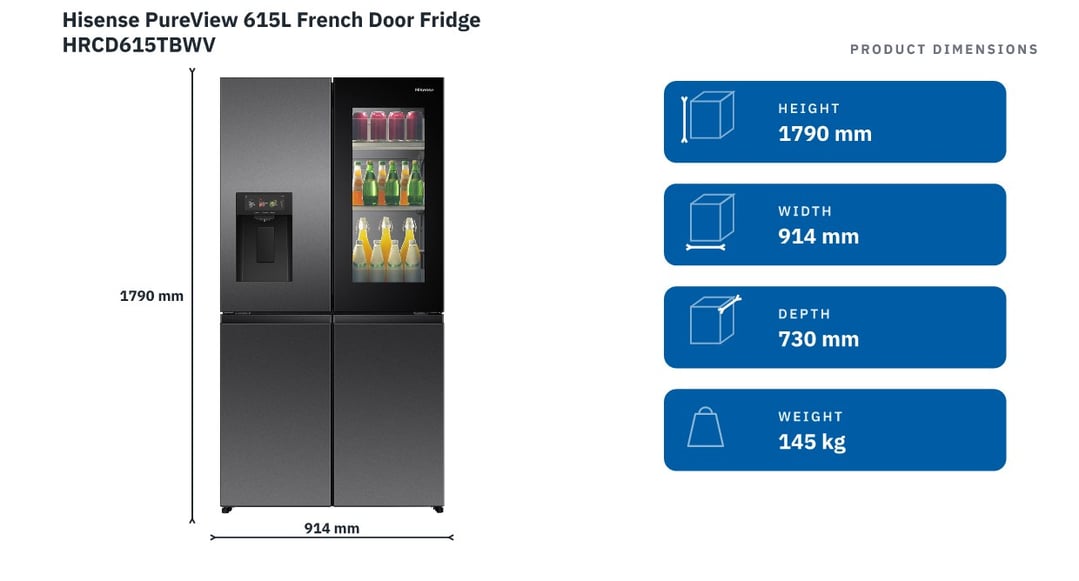 Hisense PureView 615L French Door Fridge HRCD615TBWV