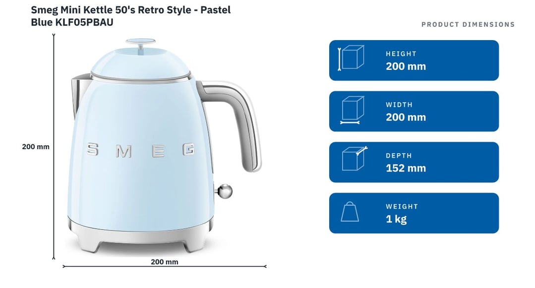 Smeg Mini Kettle 50's Retro Style - Pastel Blue KLF05PBAU