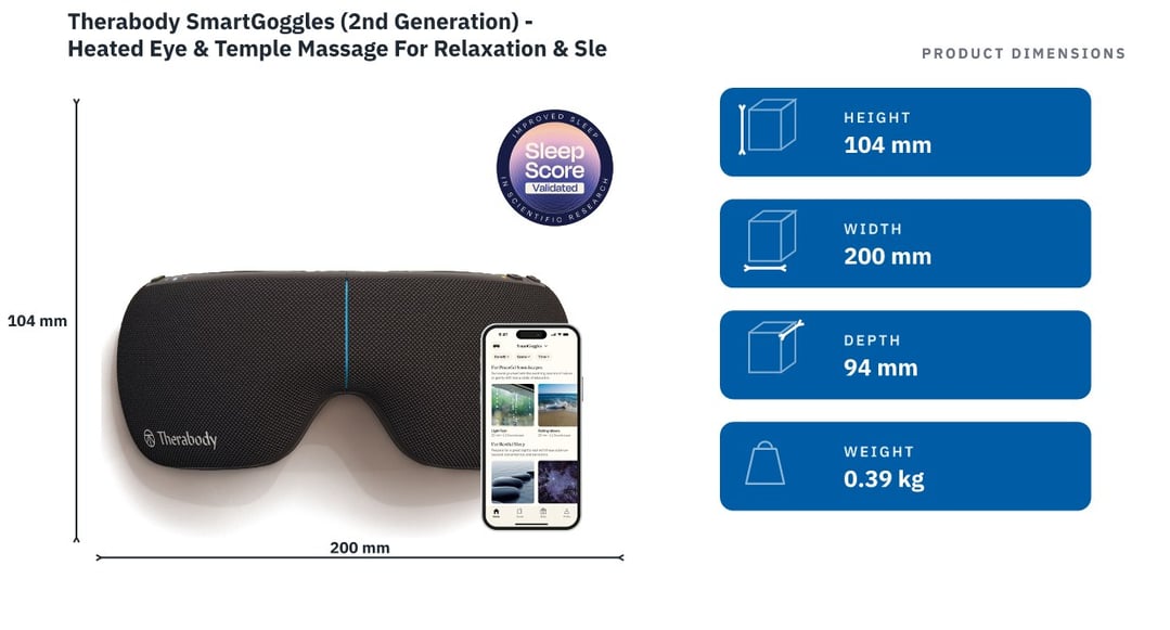 Therabody SmartGoggles (2nd Generation) - Heated Eye & Temple Massage For Relaxation & Sleep SG0004133-1A10