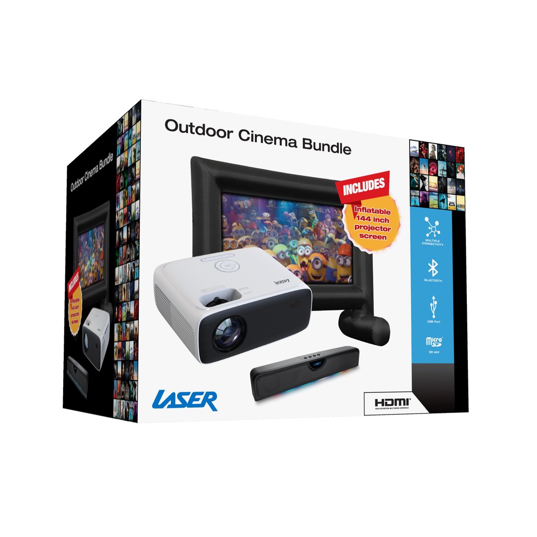 Laser Outdoor Cinema: Full HD Projector, 144" Screen & Soundbar PJT-BYCBL-040