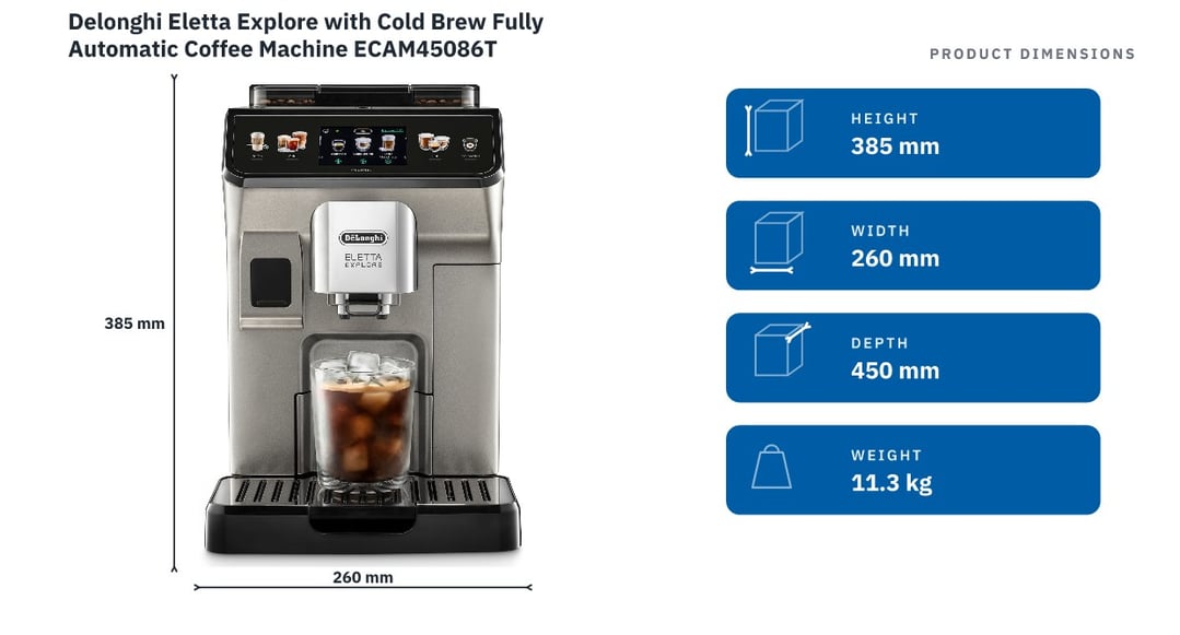 Delonghi Eletta Explore with Cold Brew Fully Automatic Coffee Machine ECAM45086T