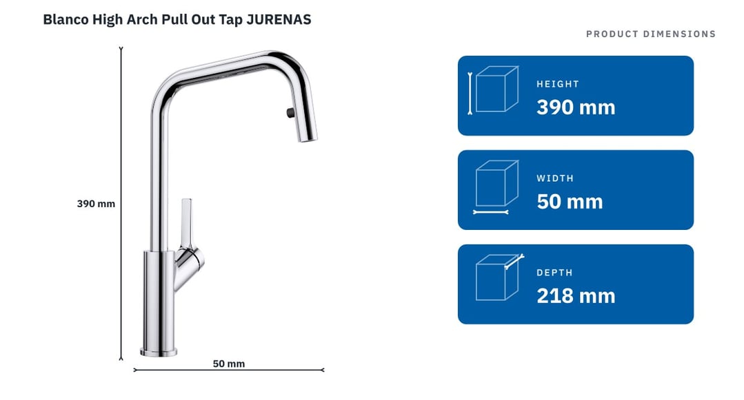 Blanco High Arch Pull Out Tap JURENAS — product dimensions