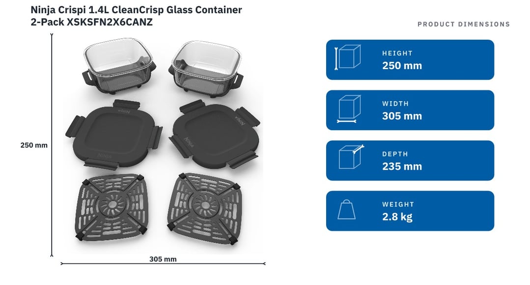 Ninja Crispi 1.4L CleanCrisp Glass Container 2-Pack XSKSFN2X6CANZ