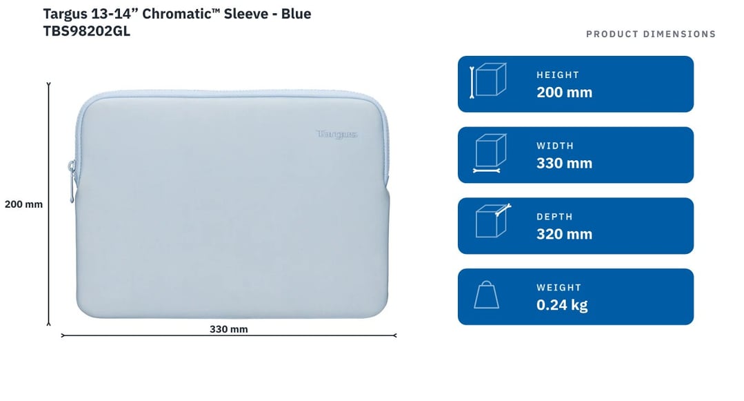 Targus 13-14” Chromatic™ Sleeve - Blue TBS98202GL — product dimensions