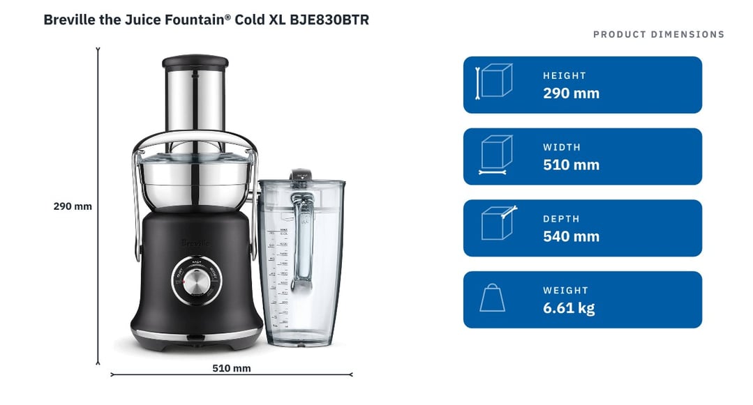Breville the Juice Fountain® Cold XL BJE830BTR — product dimensions