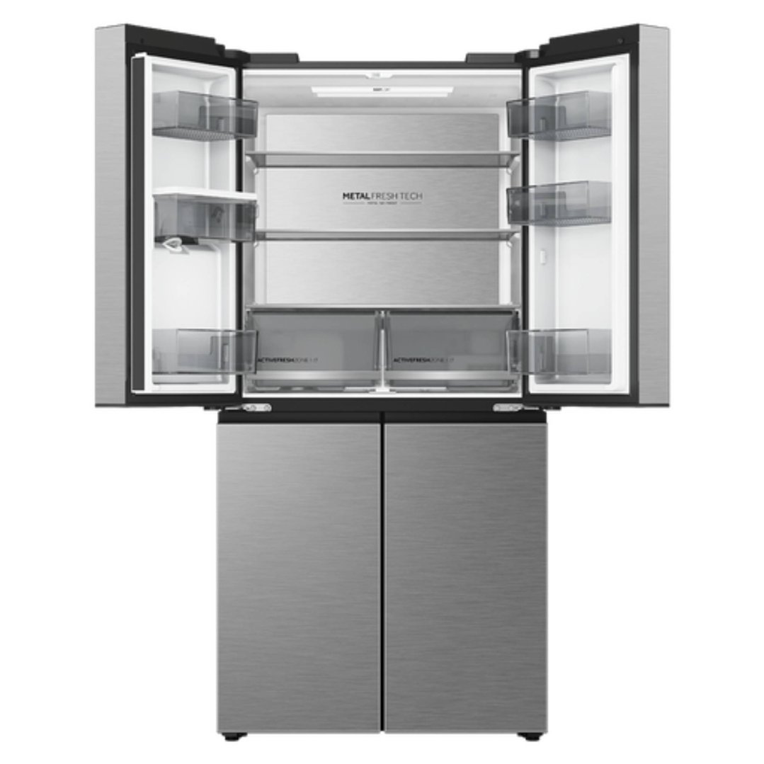 Haier 574L, Quad Door Refrigerator Freezer, Water, Non-Plumbed, Silver HRF590YHS