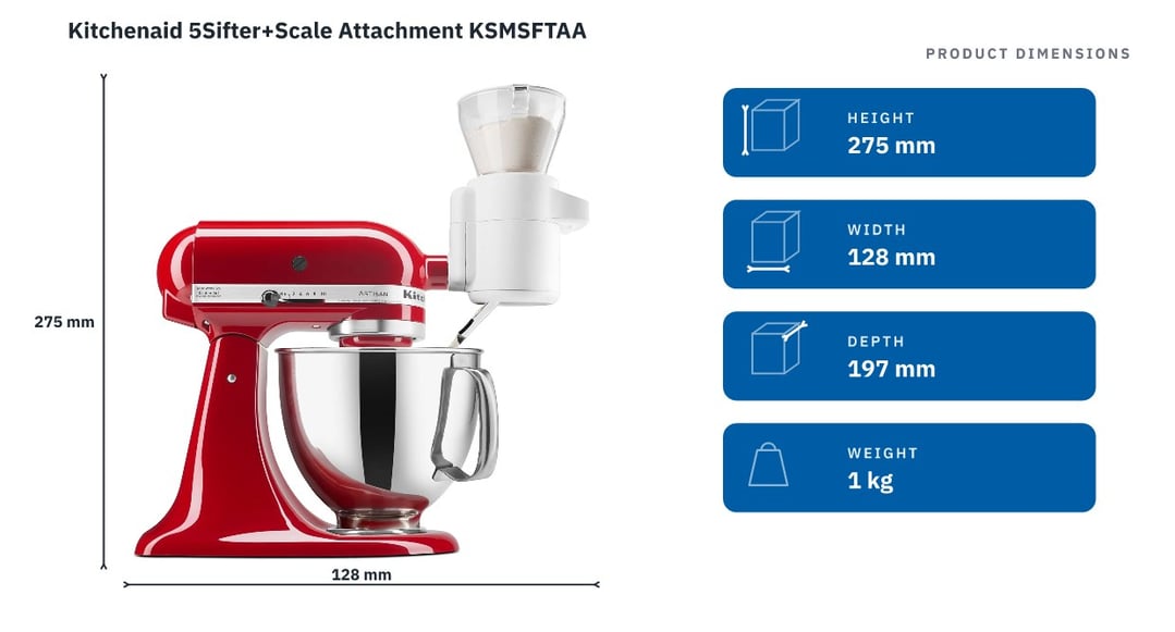 Kitchenaid 5Sifter+Scale Attachment KSMSFTAA — product dimensions