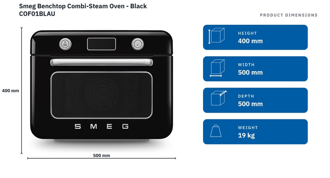 Smeg Benchtop Combi-Steam Oven - Black COF01BLAU — product dimensions