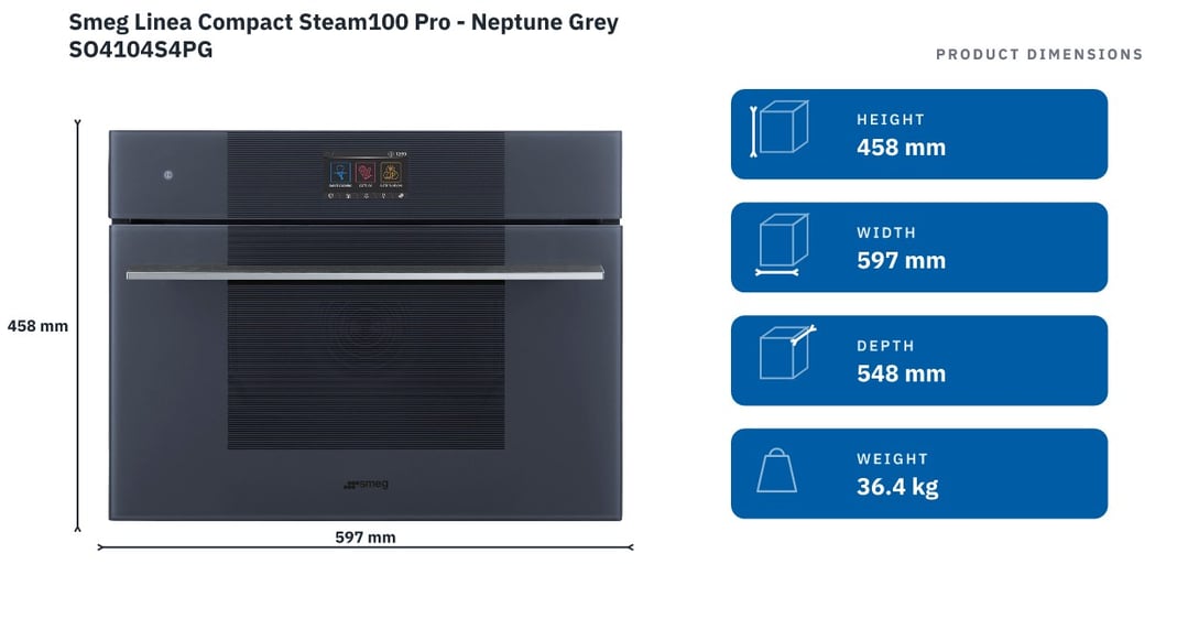 Smeg Linea Compact Steam100 Pro - Neptune Grey SO4104S4PG — product dimensions