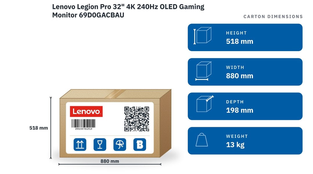 Lenovo Legion Pro 32" 4K 240Hz OLED Gaming Monitor 69D0GACBAU — packaged dimensions