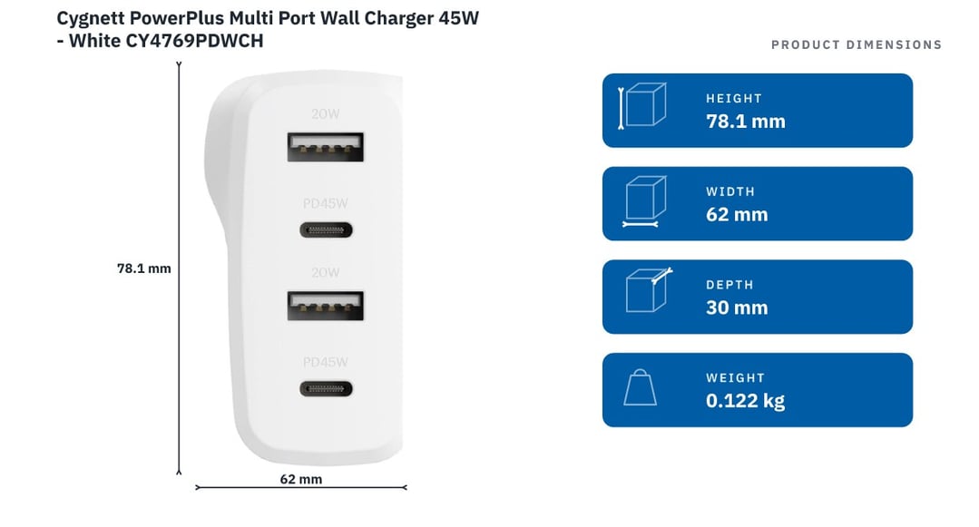 Cygnett PowerPlus Multi Port Wall Charger 45W - White CY4769PDWCH