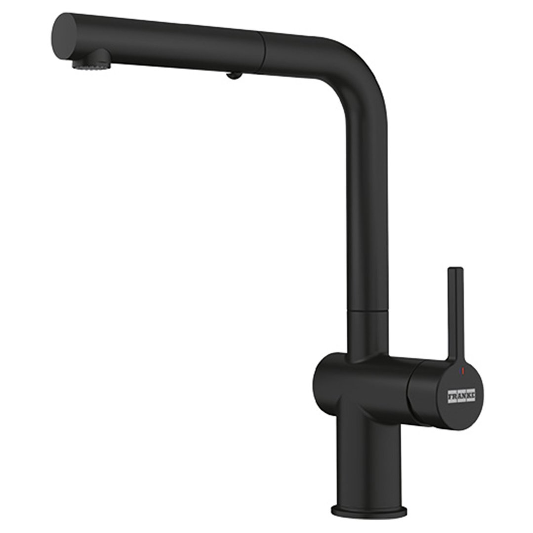 Franke Urban double bowl with drainer, Active Pull-Out matte black tap UBG621ON/TA7721MB