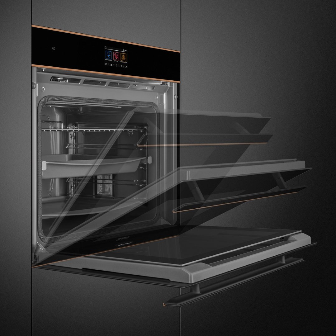 Smeg 60cm Dolce Stil Novo Pyrolytic Oven Black and Copper Trim SOP6604TPNR