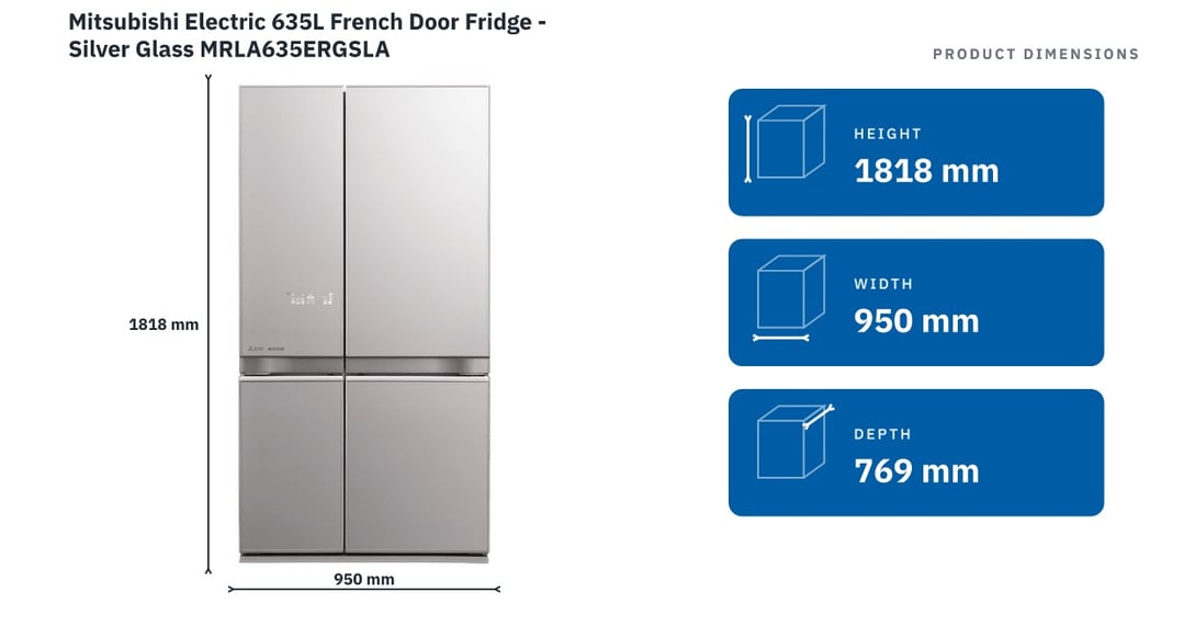 Mitsubishi Electric 635L French Door Fridge - Silver Glass MRLA635ERGSLA