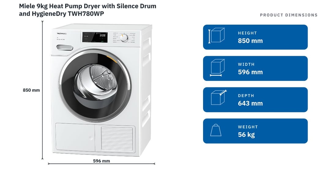 Miele 9kg Heat Pump Dryer with Silence Drum and HygieneDry TWH780WP