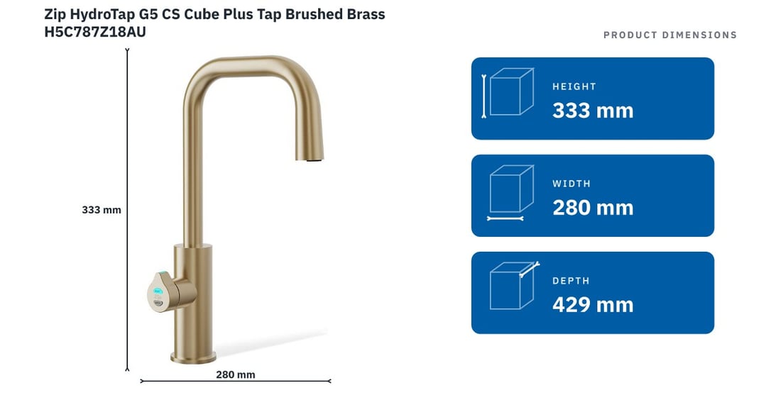 Zip HydroTap G5 CS Cube Plus Tap Brushed Brass H5C787Z18AU — product dimensions