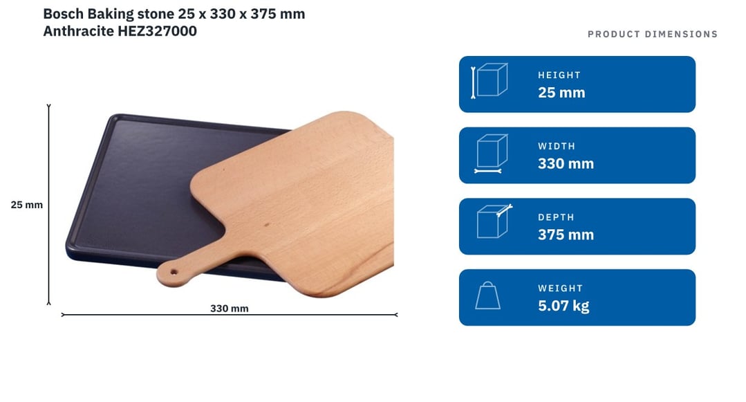 Bosch Baking stone 25 x 330 x 375 mm Anthracite HEZ327000 — product dimensions
