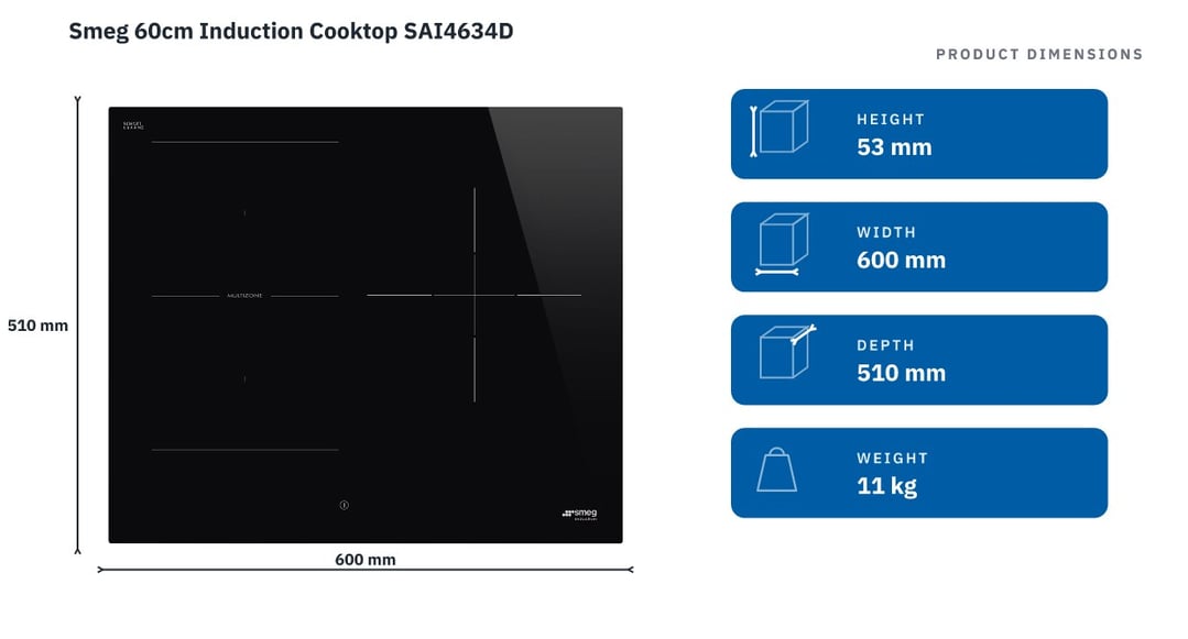 Smeg 60cm Induction Cooktop SAI4634D — product dimensions