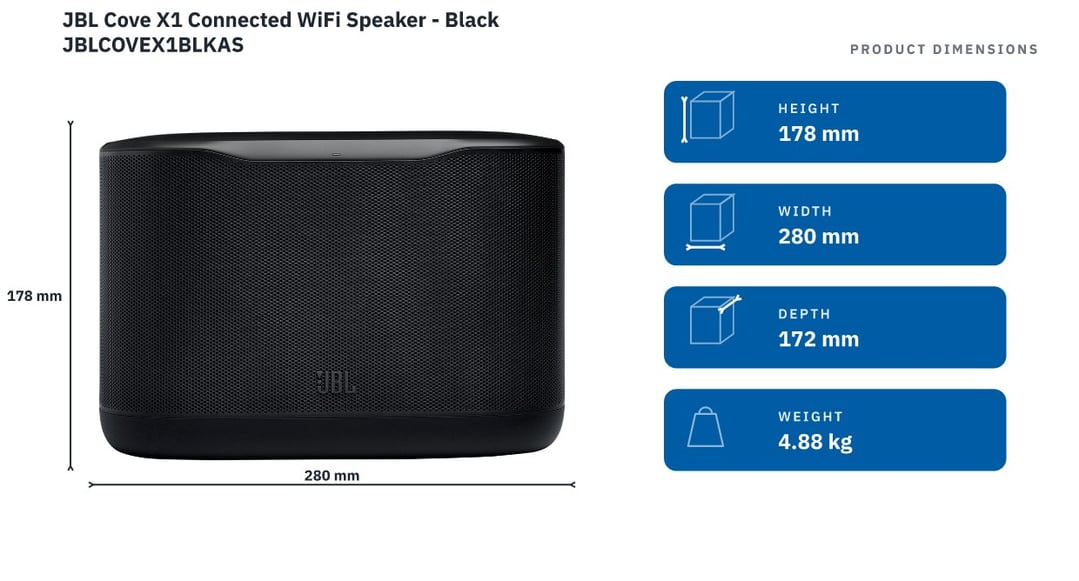 JBL Cove X1 Connected WiFi Speaker - Black JBLCOVEX1BLKAS — product dimensions