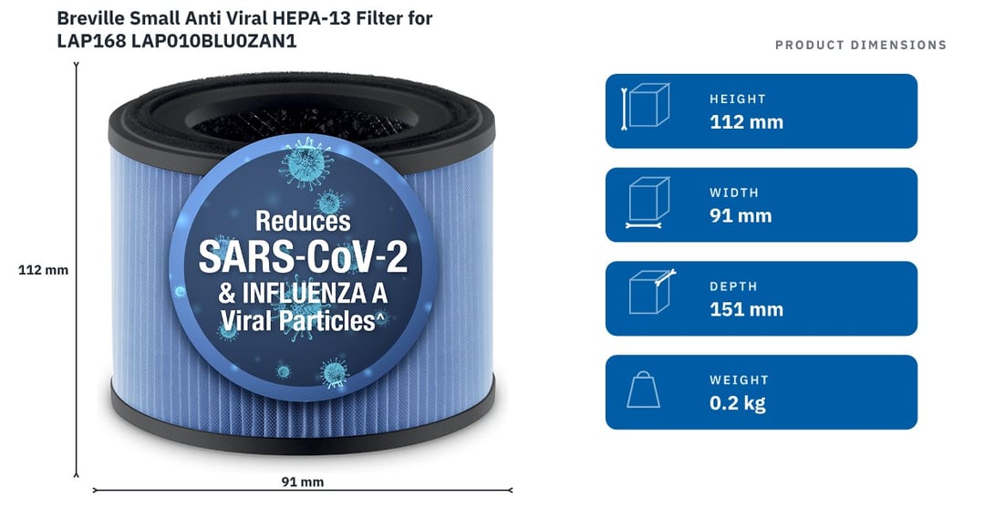 Breville Small Anti Viral HEPA-13 Filter for LAP168 LAP010BLU0ZAN1 — product dimensions