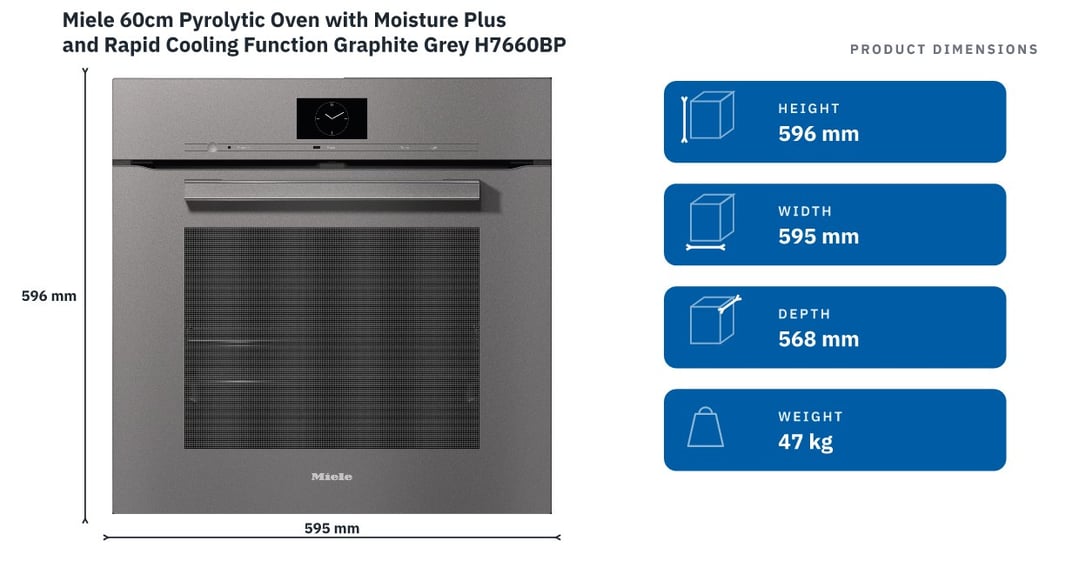 Miele 60cm Pyrolytic Oven with Moisture Plus and Rapid Cooling Function Graphite Grey H7660BPGRGR — product dimensions