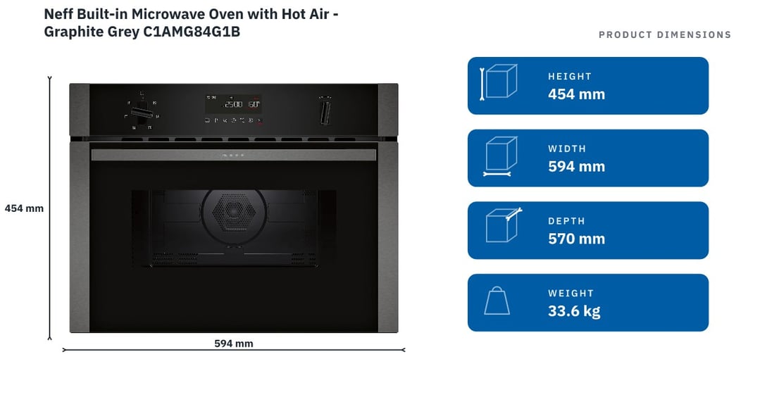 Neff Built-in Microwave Oven with Hot Air - Graphite Grey C1AMG84G1B — product dimensions