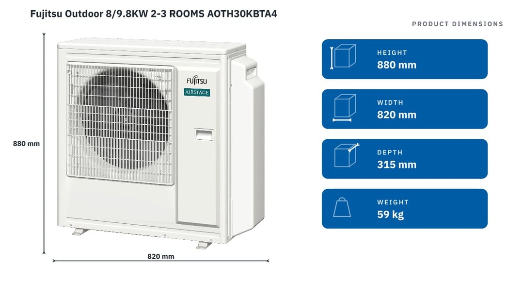 Fujitsu Outdoor Unit 8/9.6KW 2-4 ROOMS AOTH30KBTA4