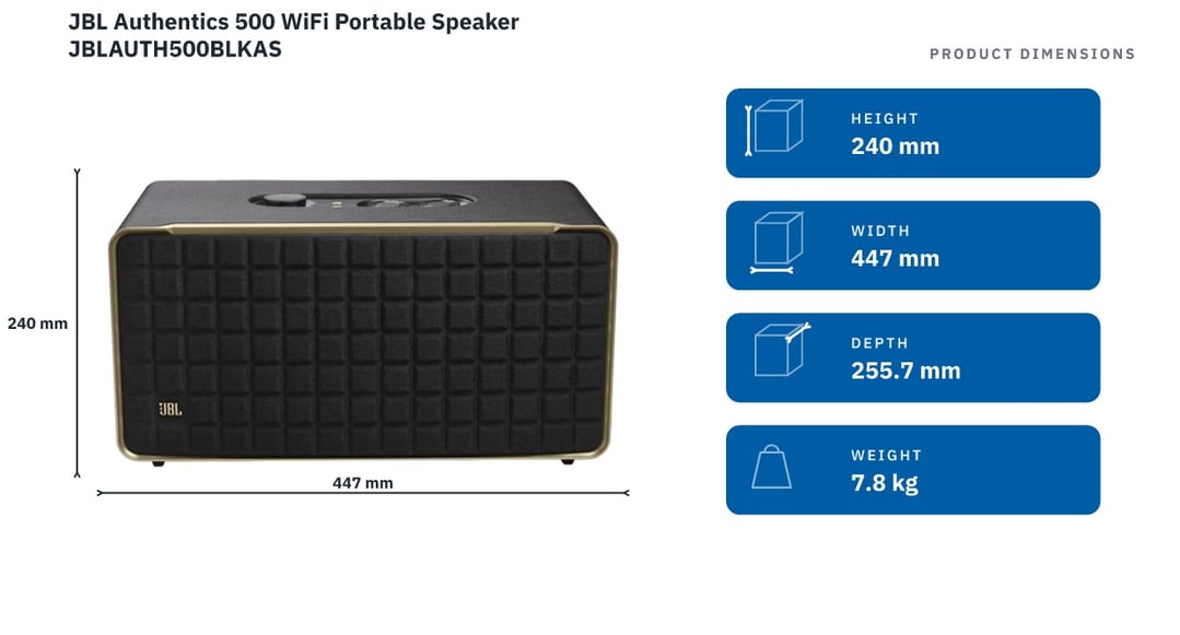 JBL Authentics 500 WiFi Portable Speaker JBLAUTH500BLKAS — product dimensions