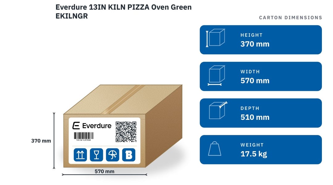 Everdure 13IN KILN PIZZA Oven Green EKILNGR — packaged dimensions