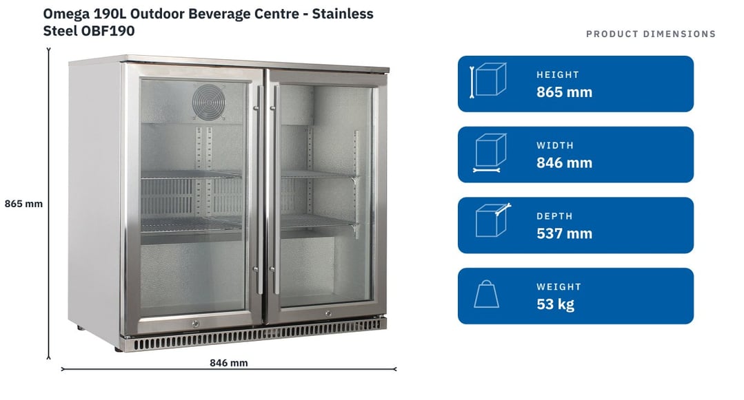 Omega 190L Outdoor Beverage Centre - Stainless Steel OBF190