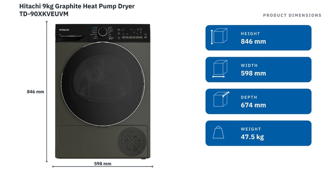 Hitachi 9kg Graphite Heat Pump Dryer TD-90XKVEUVM
