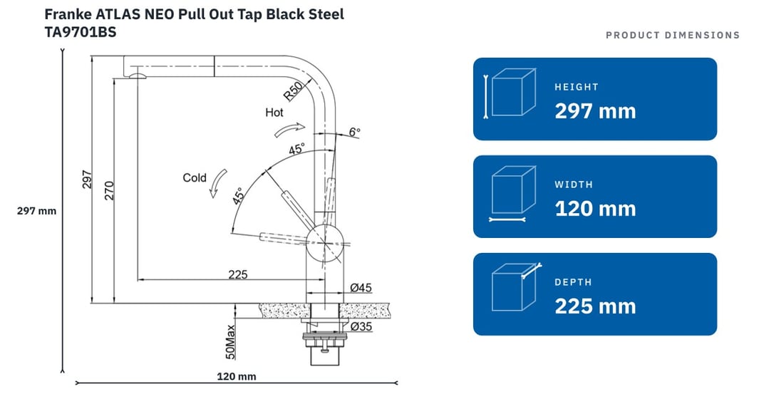 Franke ATLAS NEO Pull Out Tap Black Steel TA9701BS