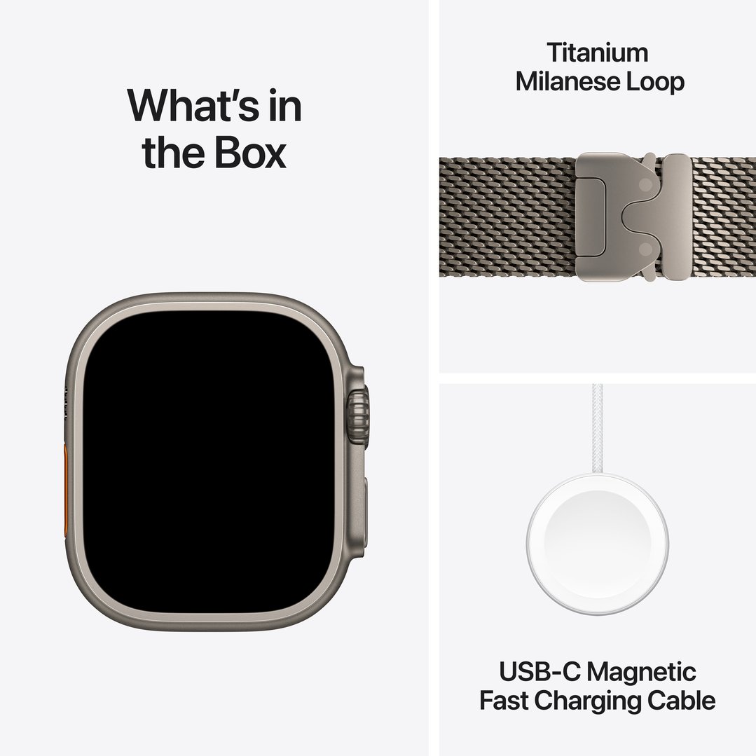 Apple Watch Ultra 4 GPS + Cellular 49mm Natural Titanium Case with Natural Titanium Milanese Loop - L MJAA4X/A