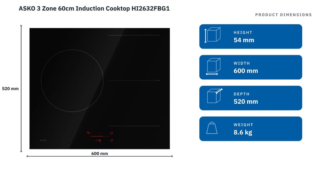 ASKO 3 Zone 60cm Induction Cooktop HI2632FBG1