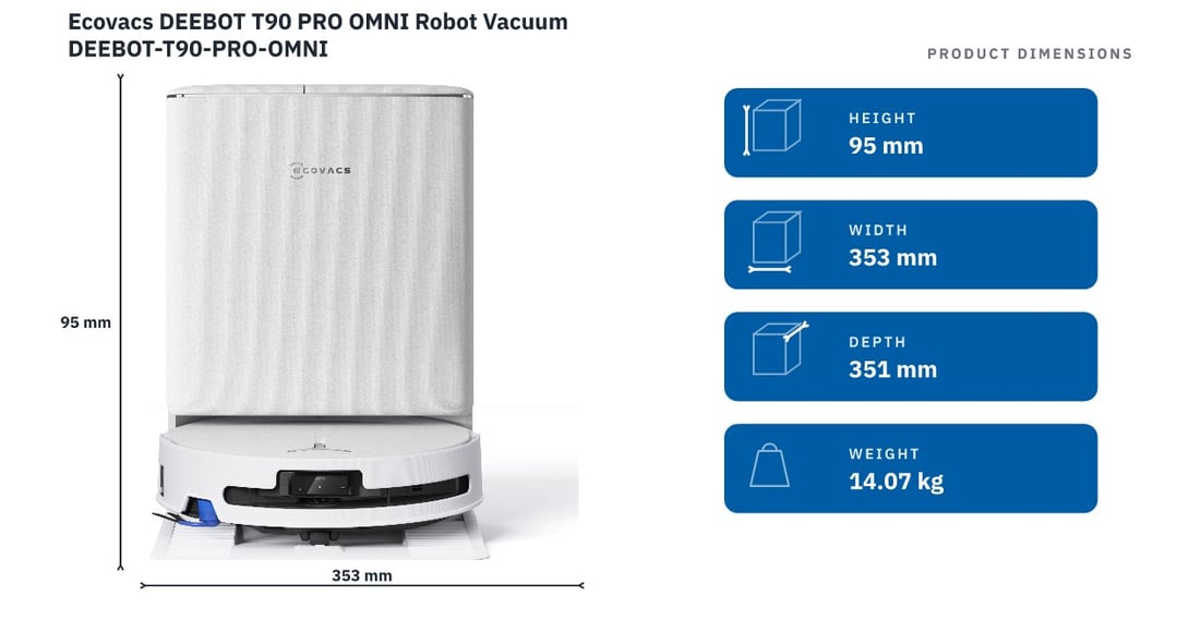 Ecovacs DEEBOT T90 PRO OMNI Robot Vacuum DEEBOT-T90-PRO-OMNI — product dimensions