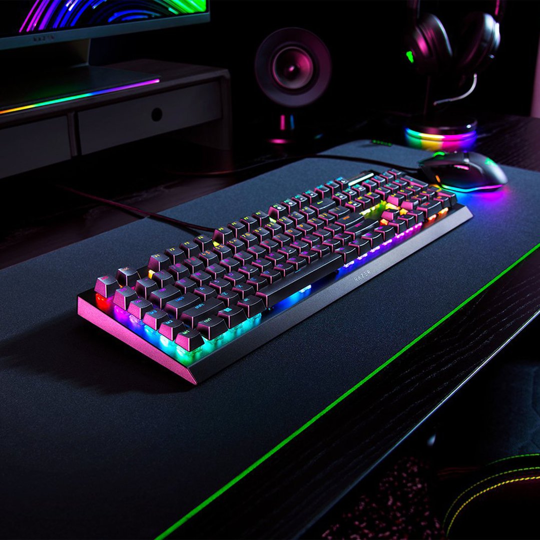 RAZER BlackWidow V4 X mechanical gaming keyboard and mouse on a desk
