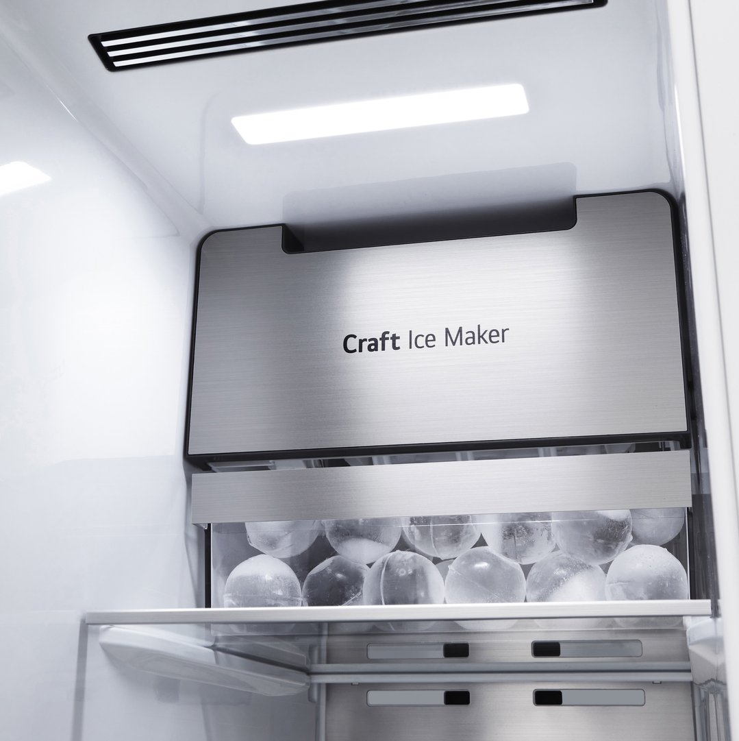Close up of the Craft Ice Maker inside an LG fridge