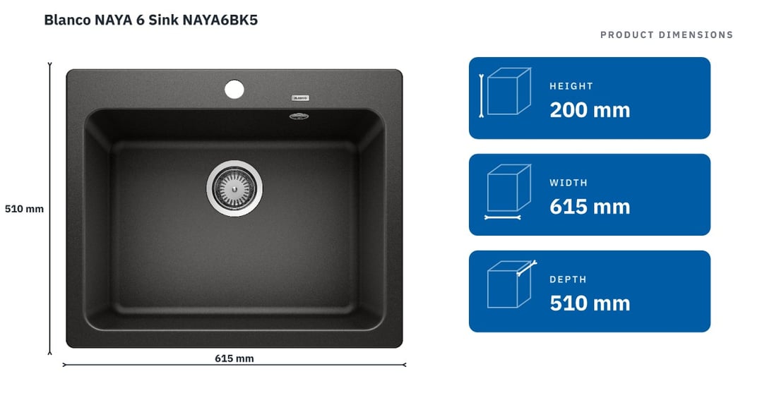Blanco NAYA 6 Sink NAYA6BK5 — product dimensions