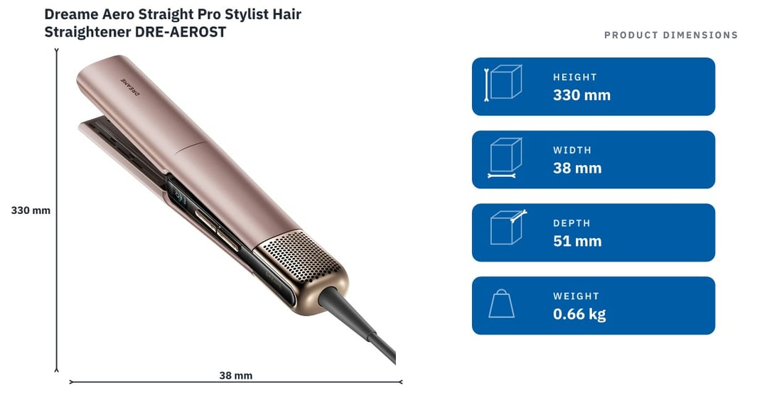 Dreame Aero Straight Pro Stylist Hair Straightener DRE-AEROST — product dimensions