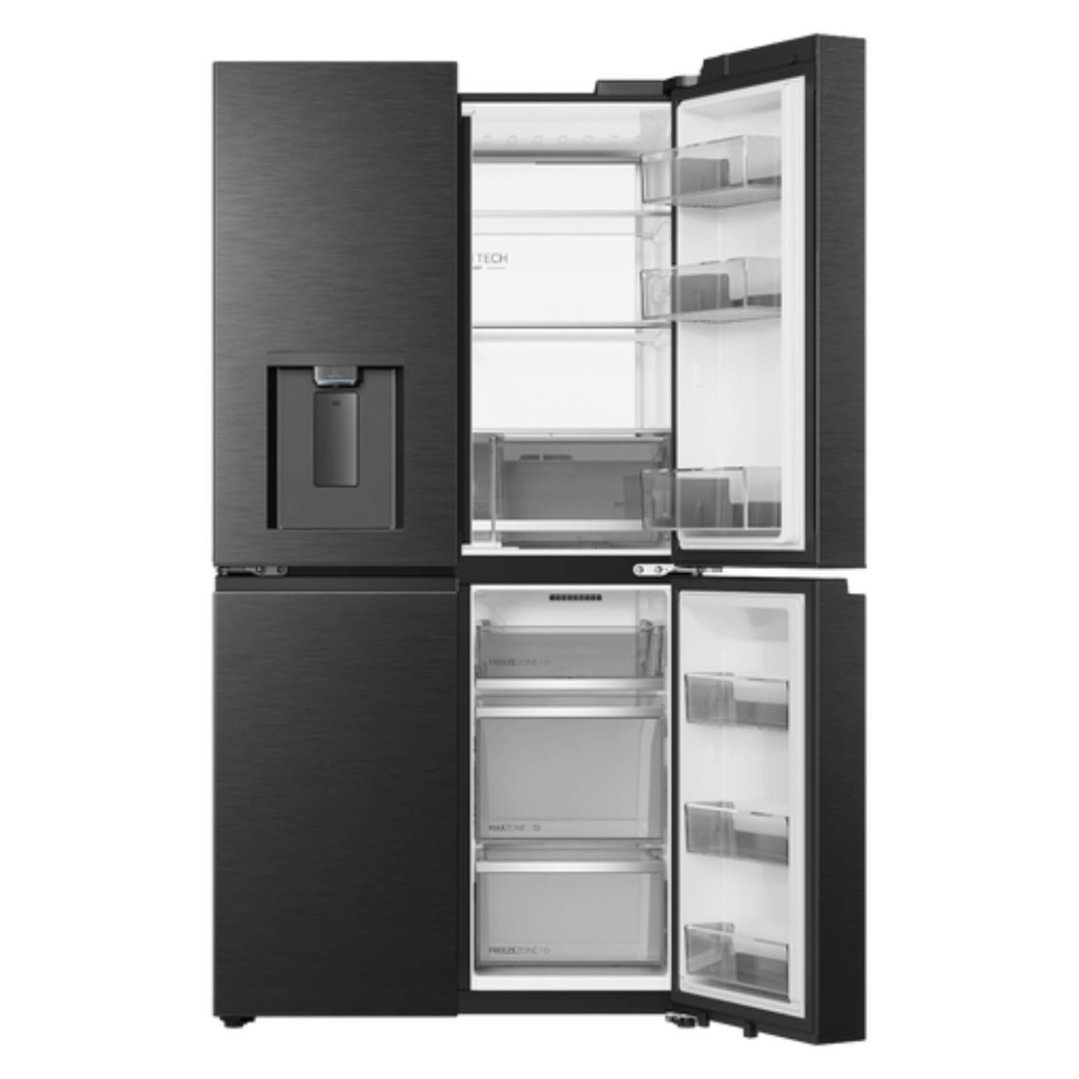 Haier 672L, Quad Door Refrigerator Freezer, Ice & Water, Plumbed, Black HRF690YPC