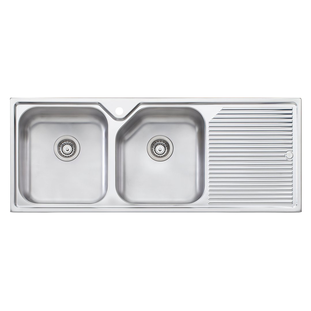 Oliveri Nu-Petite Left Hand Double Bowl Topmount Sink With Drainer NP671