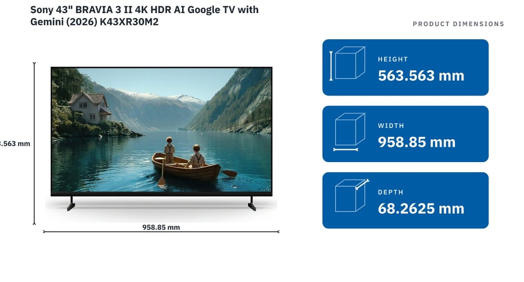 Sony 43" BRAVIA 3 II 4K HDR AI Google TV with Gemini (2026) K43XR30M2
