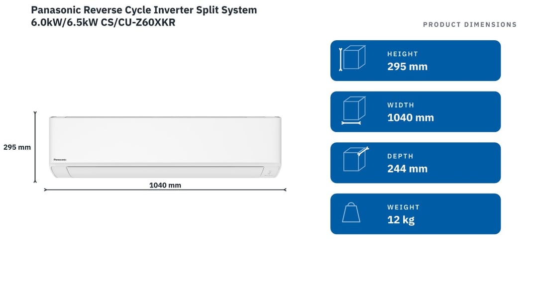 Panasonic Reverse Cycle Inverter Split System 6.0kW/6.5kW CS/CU-Z60XKR — product dimensions