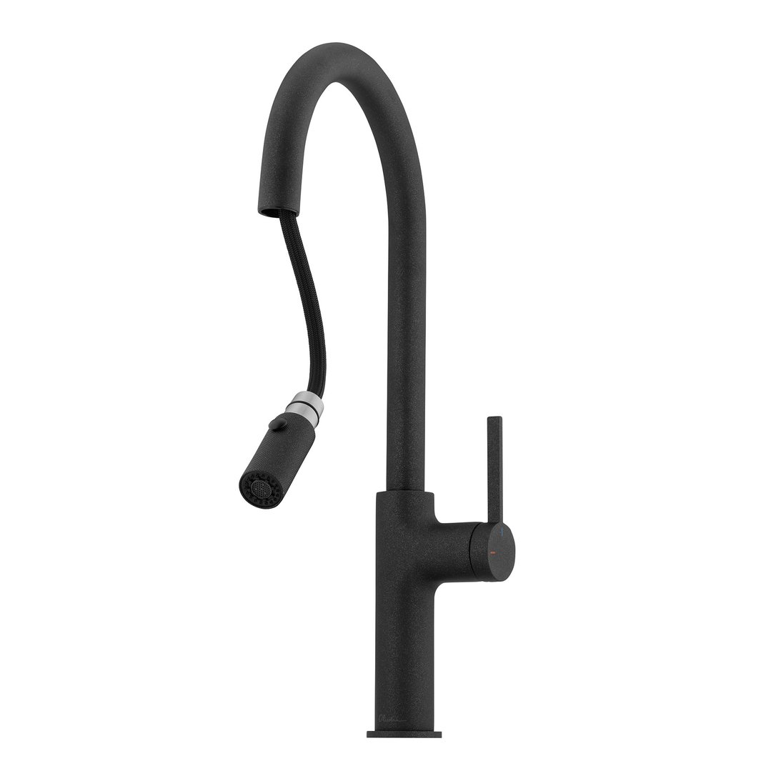 Oliveri Vilo Goose Neck Pull Out Spray Mixer Black Granite VT2425-ST-BL