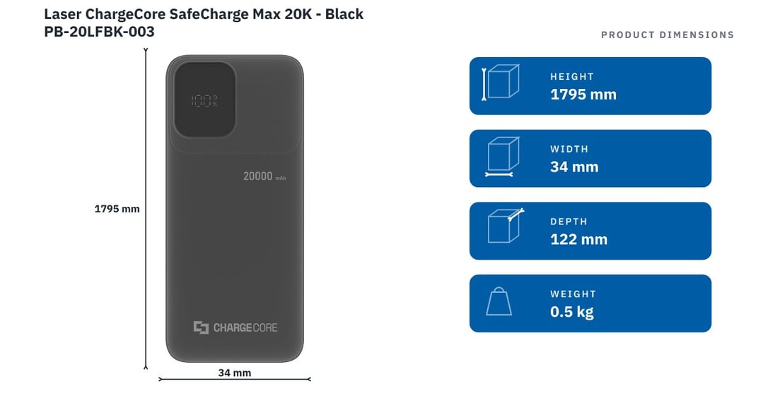 Laser ChargeCore SafeCharge Max 20K - Black PB-20LFBK-003
