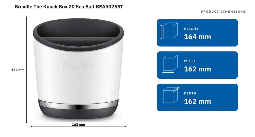 Breville The Knock Box 20 Sea Salt BEA502SST — product dimensions